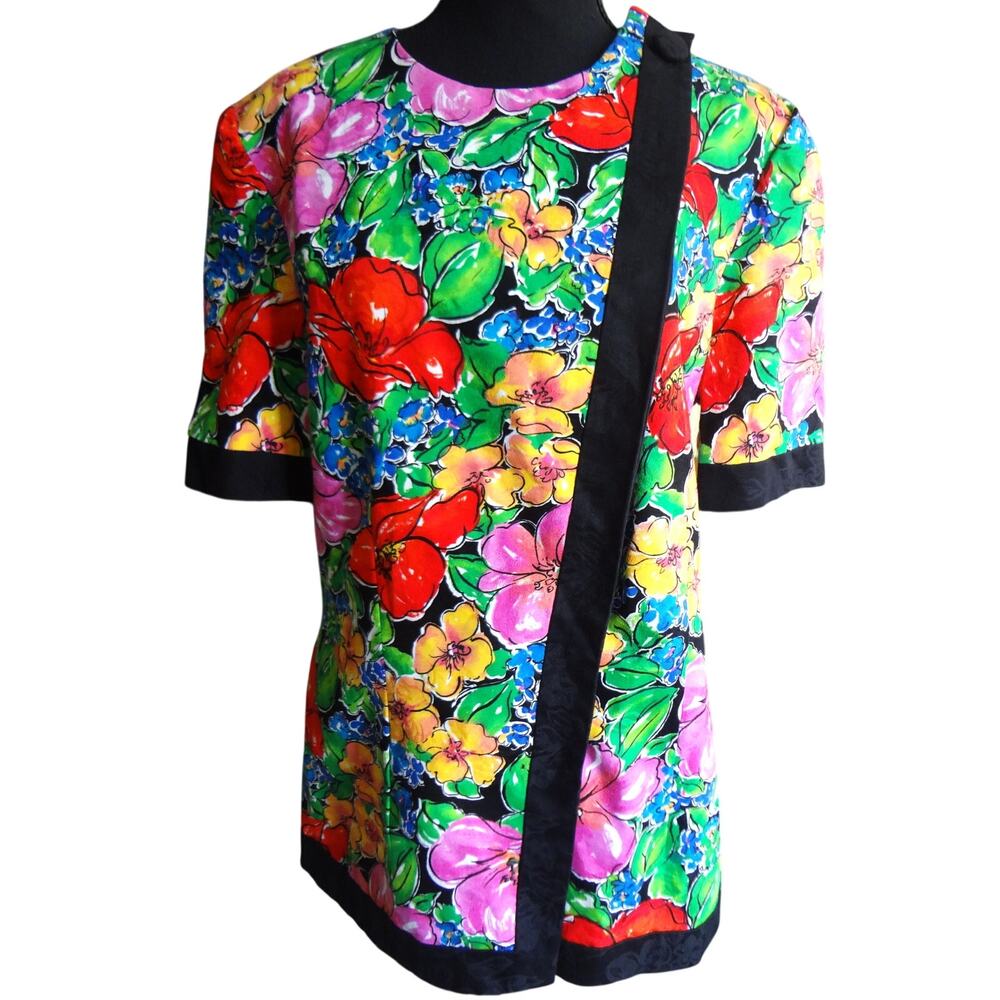 Vintage 80s 90s Talbots Floral Blouse Tunic Cotton Retro Summer Plus 16